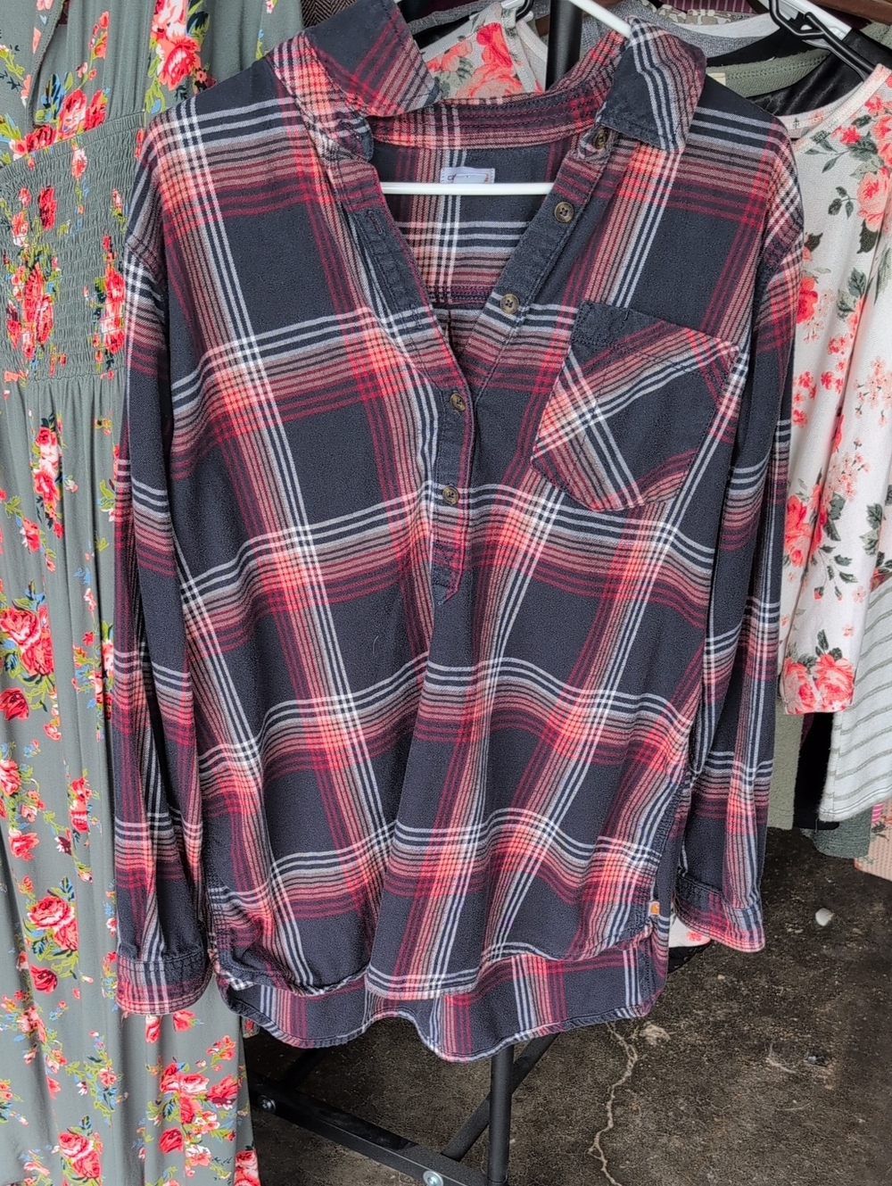 Carhartt Red, Black & White Plaid Flannel Shirt